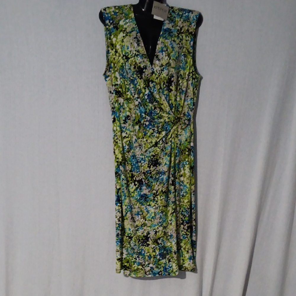 Kasper Wrap Around Buckle Green Kiwi Blue Black Sheath Midi Dress NWT 10